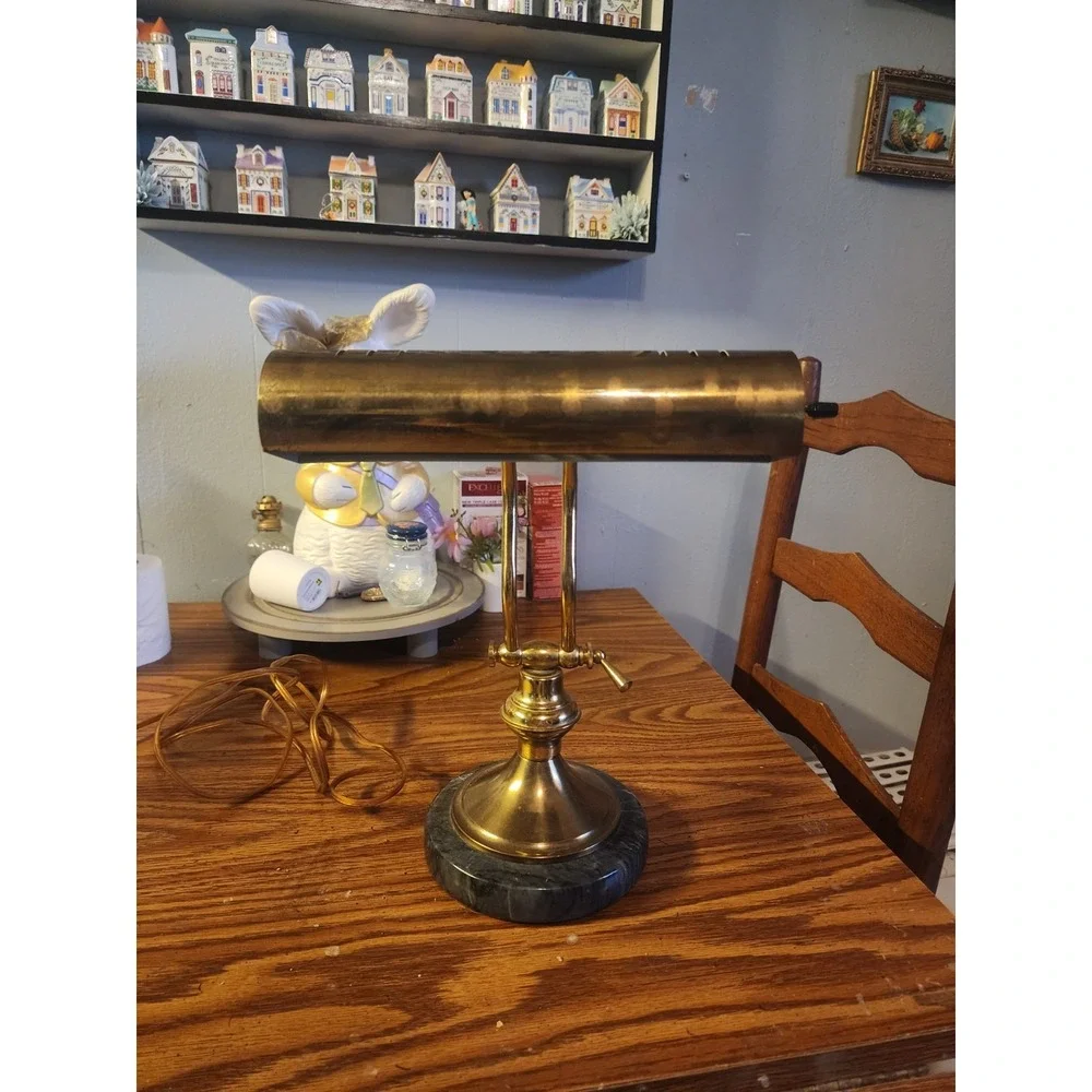 Vintage Underwriters Laboratories Brass Swivel Piano Bankers Lamp Marble Base